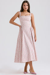 white rosebud print cotton midi sundress