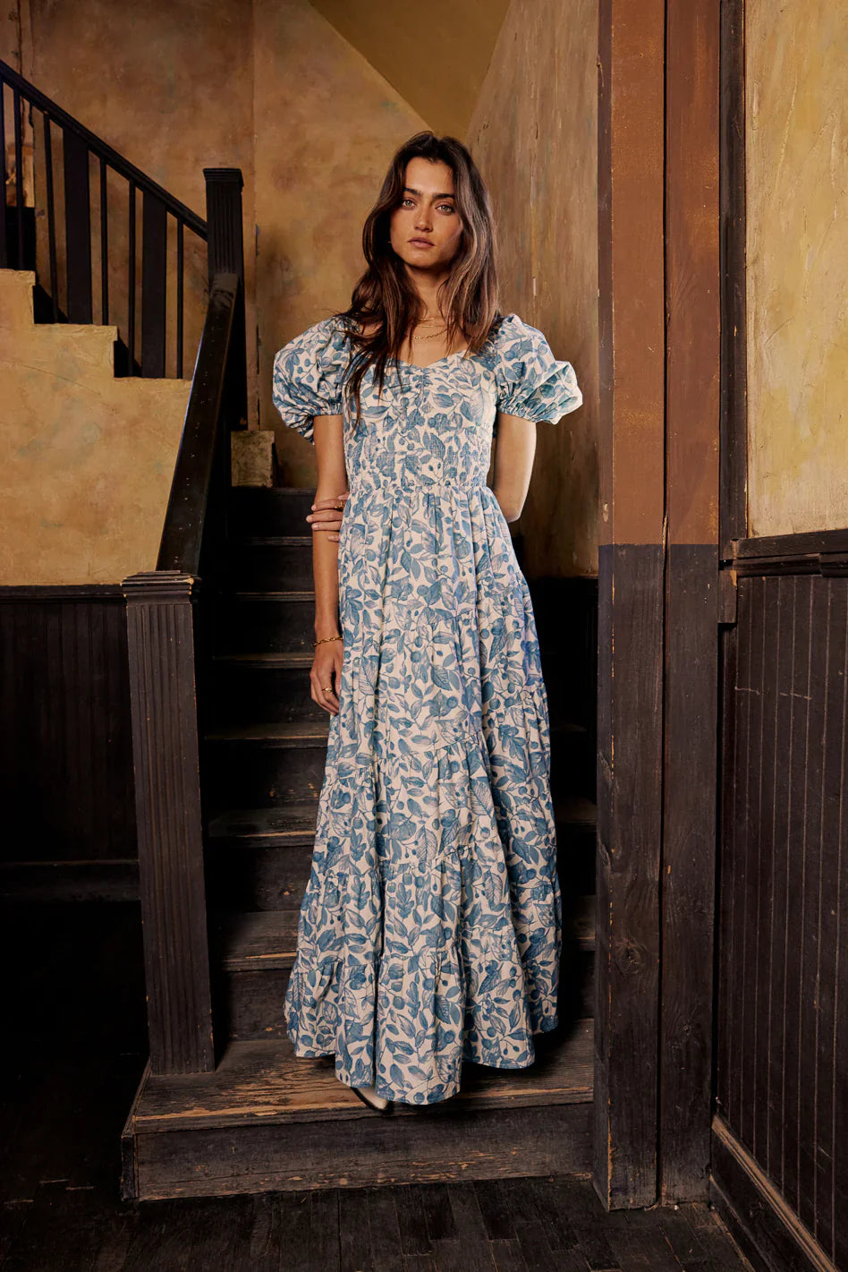 Robbie Floral Midi Dress in Blue
