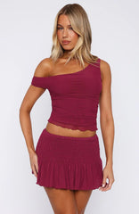 Break The Limits Shirred Mini Skirt Berry