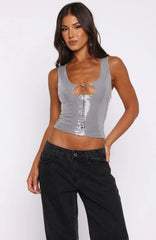 Nostalgic Nights Sequin Top Smoke