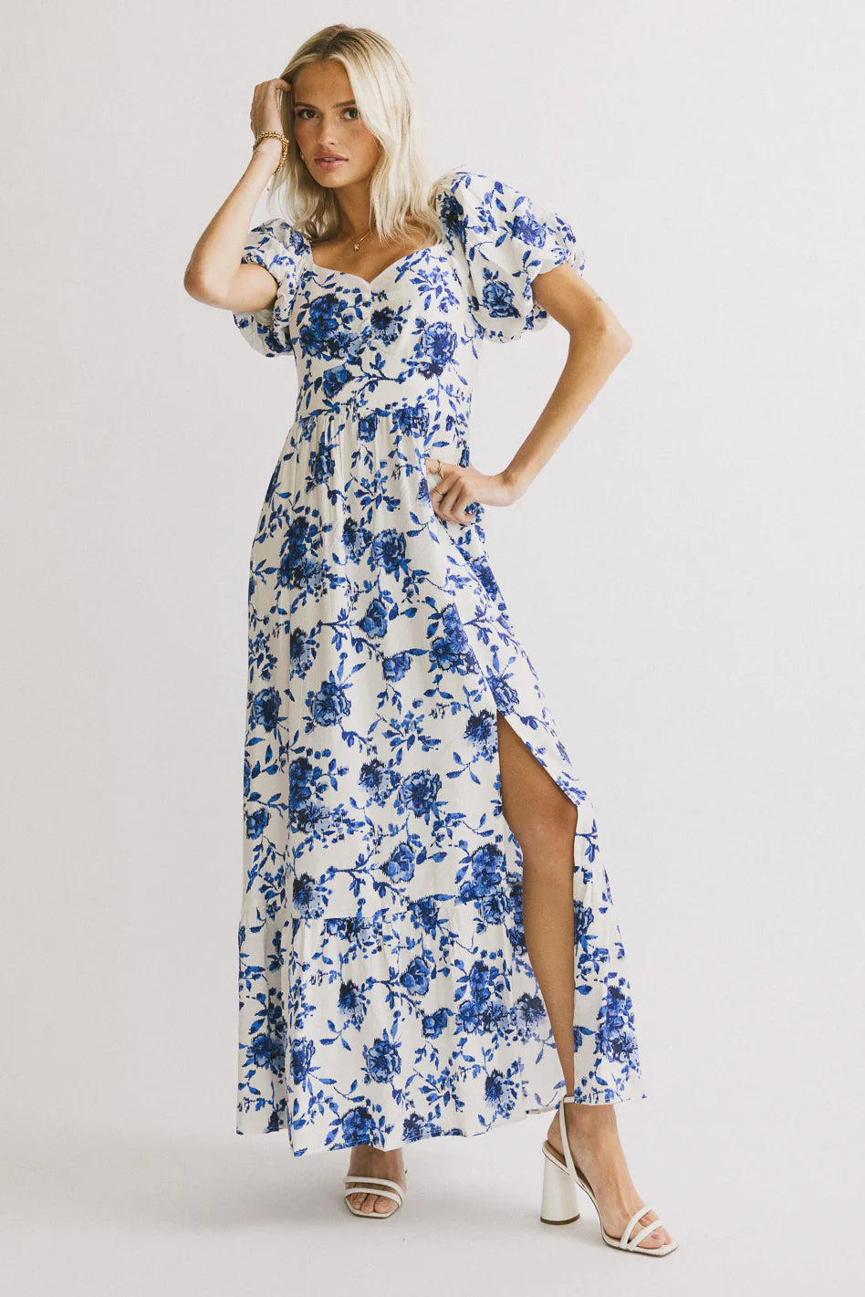 Mellanie Floral Maxi Dress in Blue