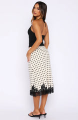 Knew It's You Midi Skirt Off White/Black Polka Dot