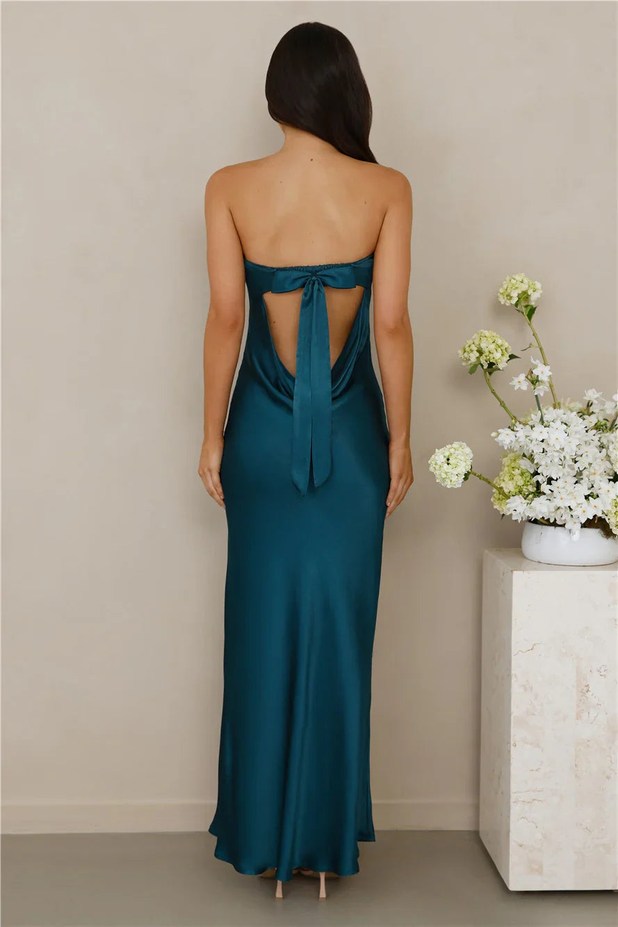 The Felicity Strapless Satin Maxi Dress Teal