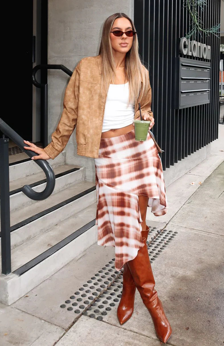 Crazy Romantic Midi Skirt Chocolate Plaid