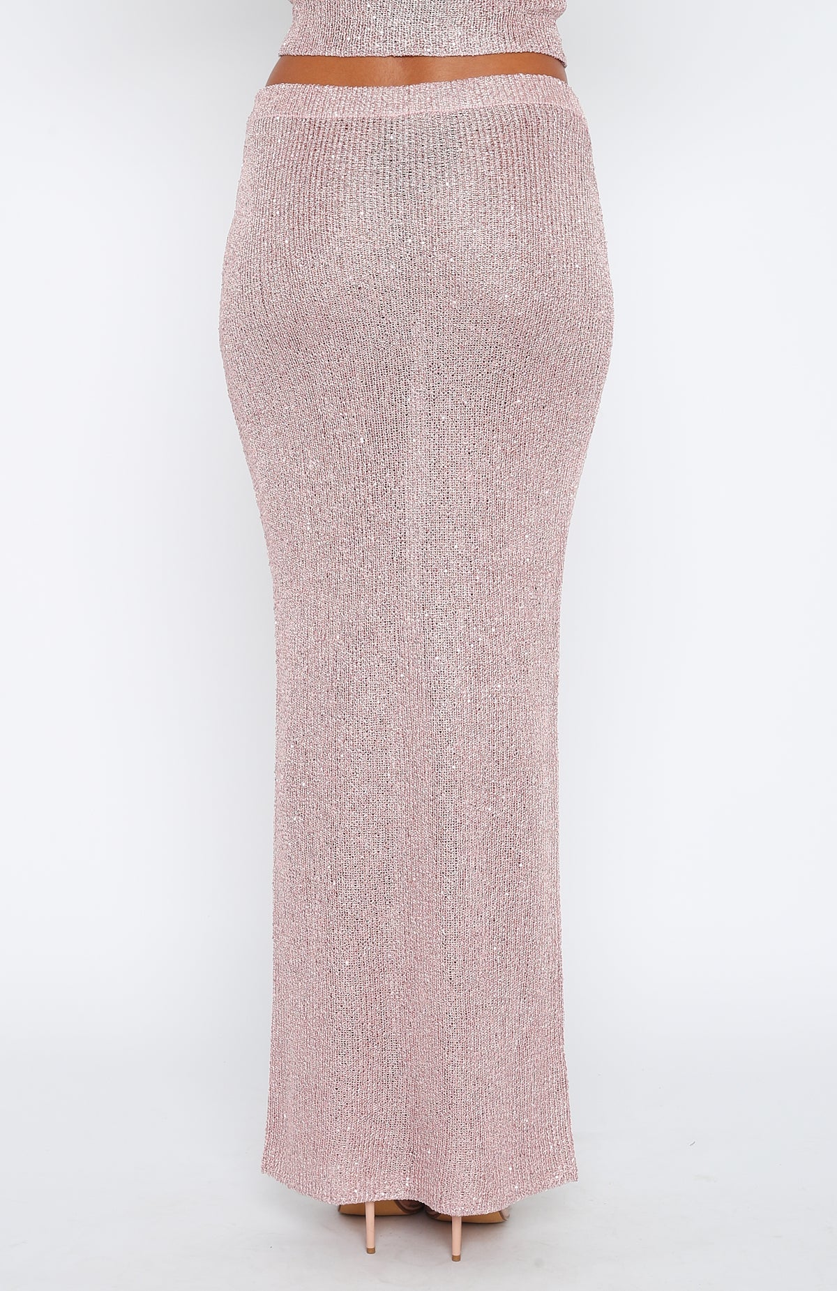Star Shining Sequin Knit Maxi Skirt Pink